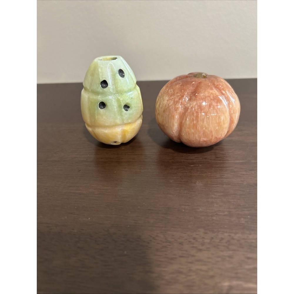 Set Of 2 Carved Marble Glass Pineapple Pumpkin Vintage‎ Paper Weight